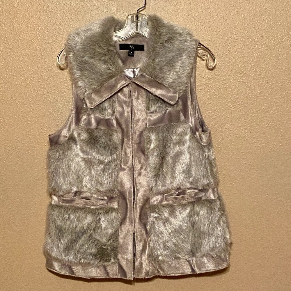 RLZ by Rachel Zoe Luxe Faux Fur Gray Vest Coat Size (M) Hook Closure Pockets